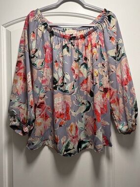 Floral Off-Shoulder Blouse in Lavender and Pink